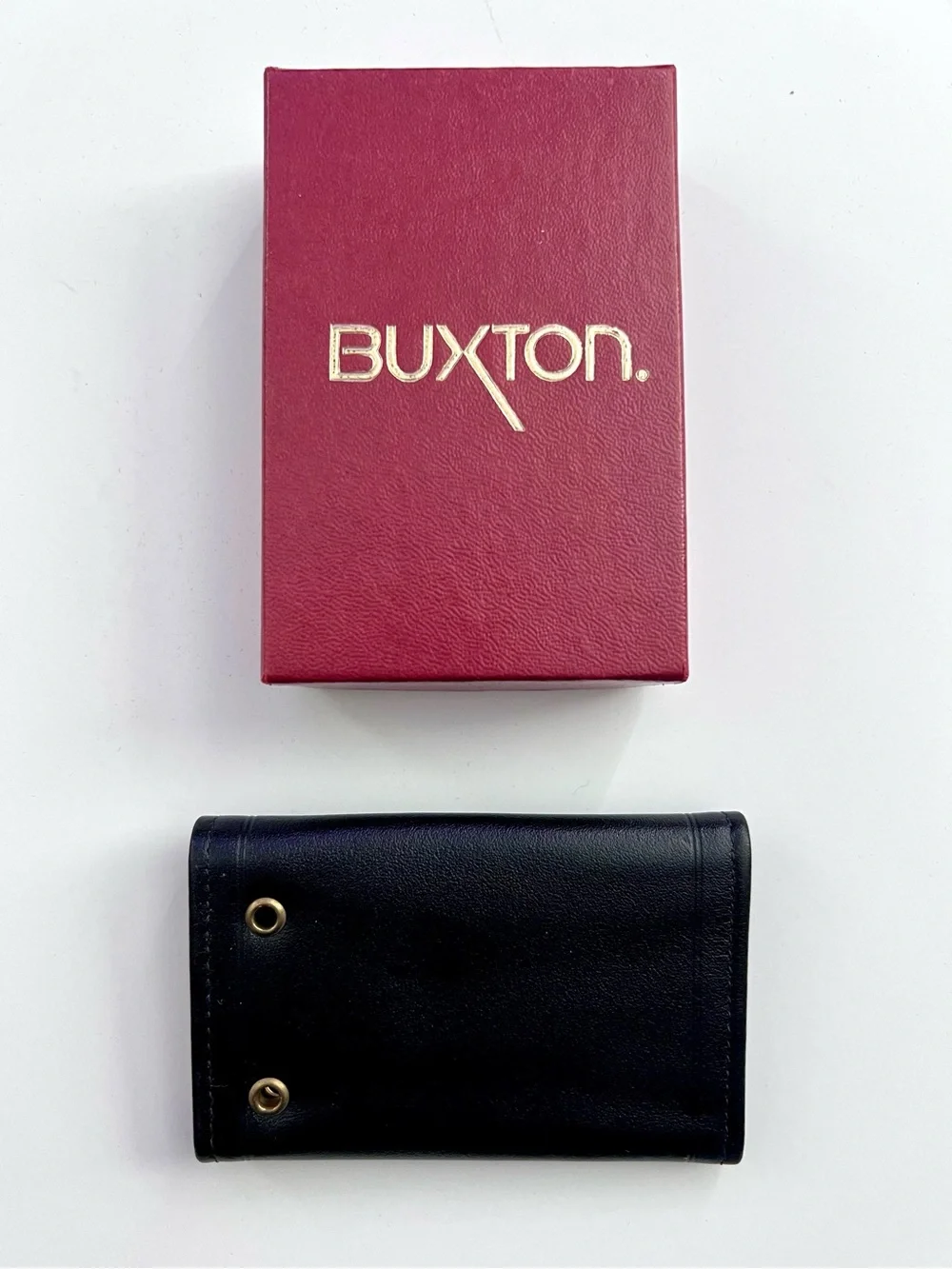 Vintage Buxton Key-Tainer Black Leather Tri-fold Key Holder Wallet